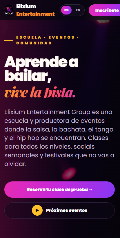 Sitio web de estudio de baile y eventos